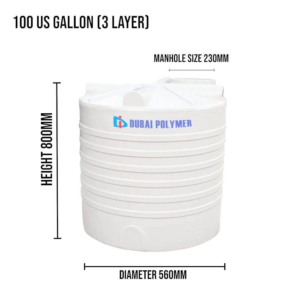 Dubai Polymer 100 Gallon 3 Layer Vertical Water Tank