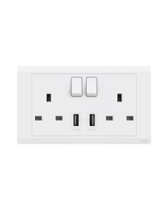 Buy ABB 2 Gang 13Amp Switch Socket Double Pole with USB, Inora BL262, White at Best Price in UAE