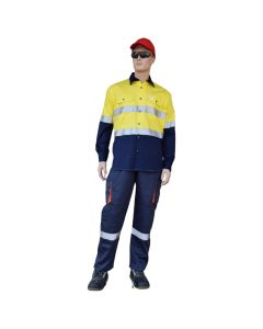 Buy Empiral 100% Cotton Vented Long Sleeve Reflective Dual Tone Work Shirt, Yellow/Navy at Best Price in UAE